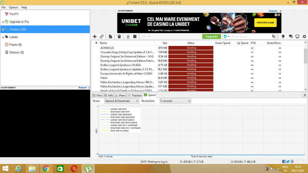 Un screenshot cu programul utorrent.